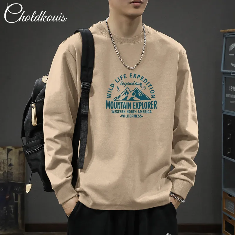 Men's Long Sleeve Cotton T-Shirt - Casual Round Neck Tee for Spring & Fall - Fashionable Patterned Bottoming Shirt for Boys and Men showcase 7