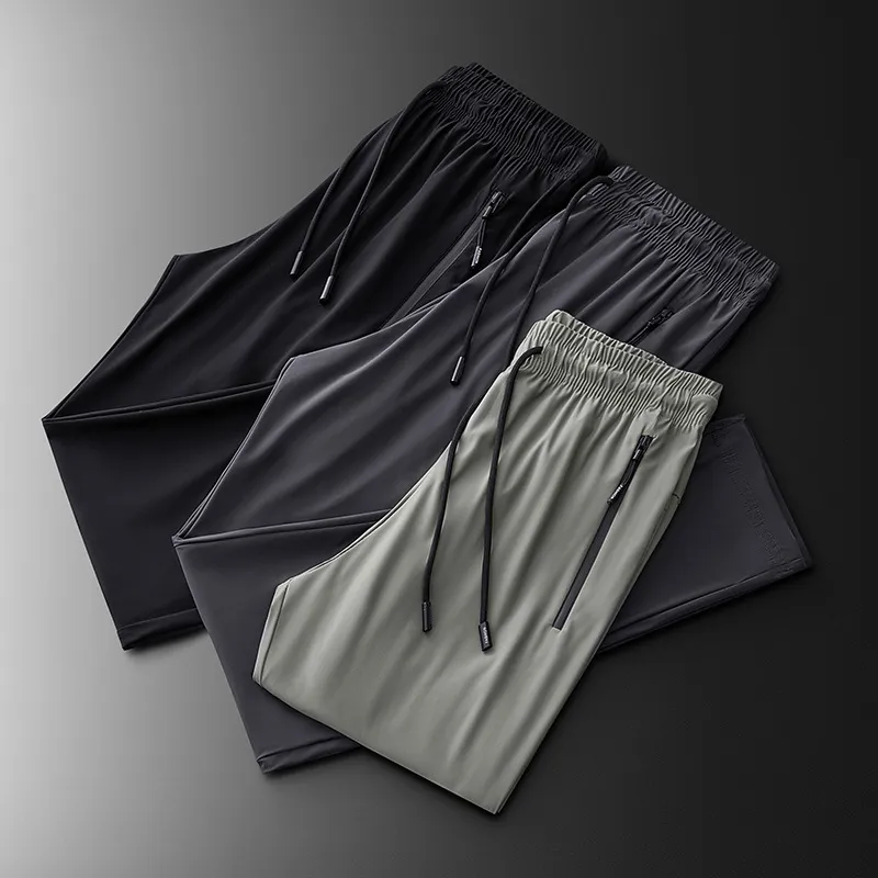 Men's Stretch Sports Pants - Summer Thin Ice Silk, Large Size, Straight Leg, Quick-Drying, Casual, Breathable Trousers for Active Wear thumbnail 1