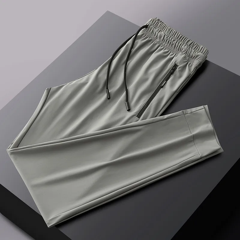 Men's Stretch Sports Pants - Summer Thin Ice Silk, Large Size, Straight Leg, Quick-Drying, Casual, Breathable Trousers for Active Wear thumbnail 6