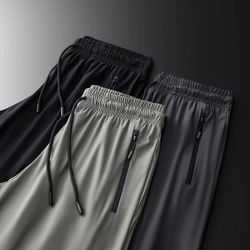 Men's Stretch Sports Pants - Summer Thin Ice Silk, Large Size, Straight Leg, Quick-Drying, Casual, Breathable Trousers for Active Wear thumbnail 4