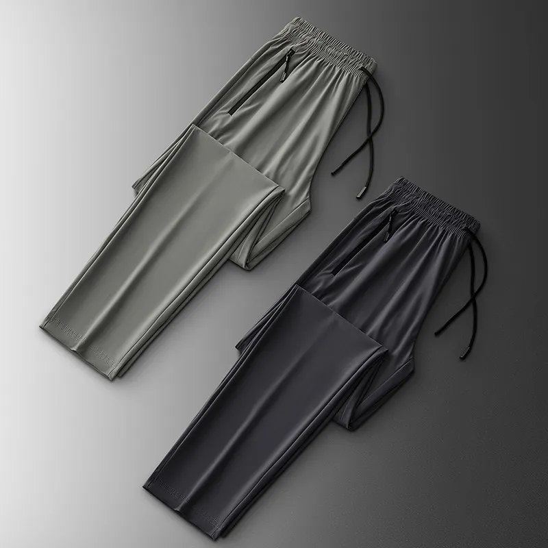 Men's Stretch Sports Pants - Summer Thin Ice Silk, Large Size, Straight Leg, Quick-Drying, Casual, Breathable Trousers for Active Wear thumbnail 3