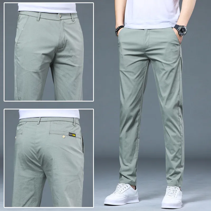 Men's Slim Fit Straight Leg Casual Pants - Breathable Stretchy Ice Silk Trousers for Spring & Summer - Trendy Versatile Wholesale Men's Clothing thumbnail 1