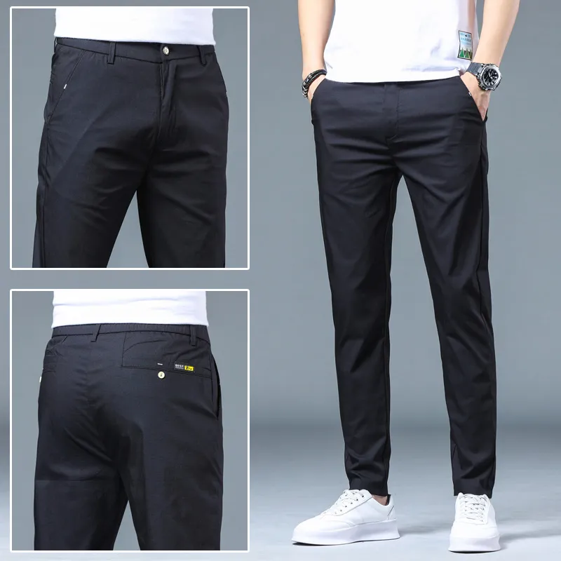 Men's Slim Fit Straight Leg Casual Pants - Breathable Stretchy Ice Silk Trousers for Spring & Summer - Trendy Versatile Wholesale Men's Clothing thumbnail 4