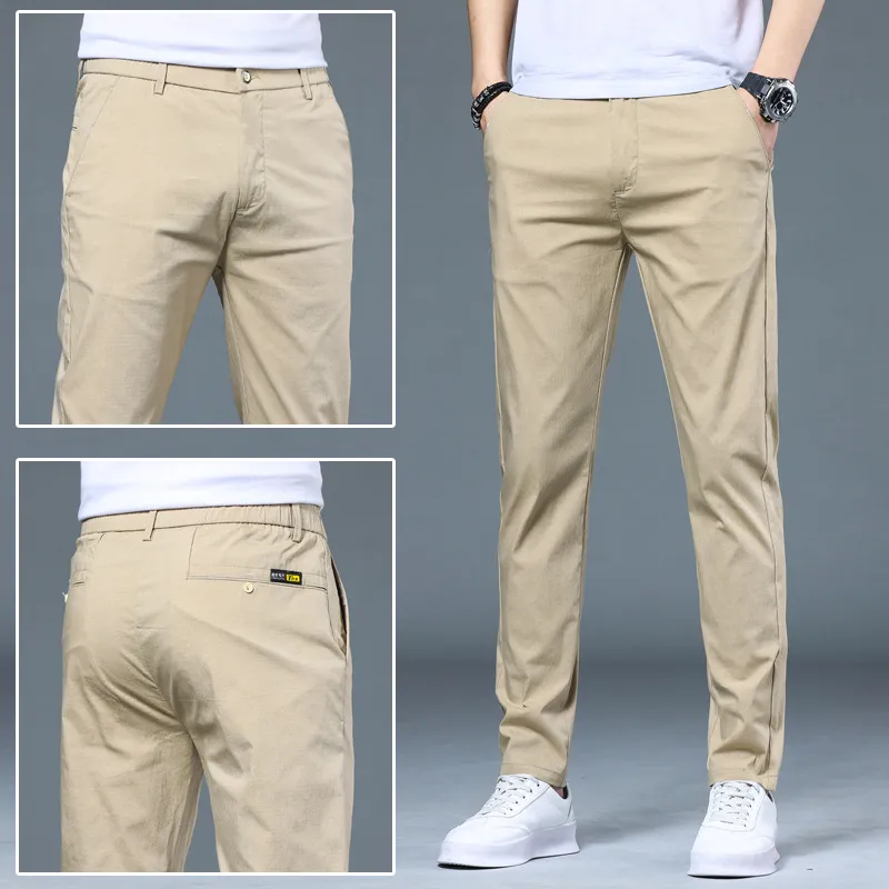 Men's Slim Fit Straight Leg Casual Pants - Breathable Stretchy Ice Silk Trousers for Spring & Summer - Trendy Versatile Wholesale Men's Clothing thumbnail 2