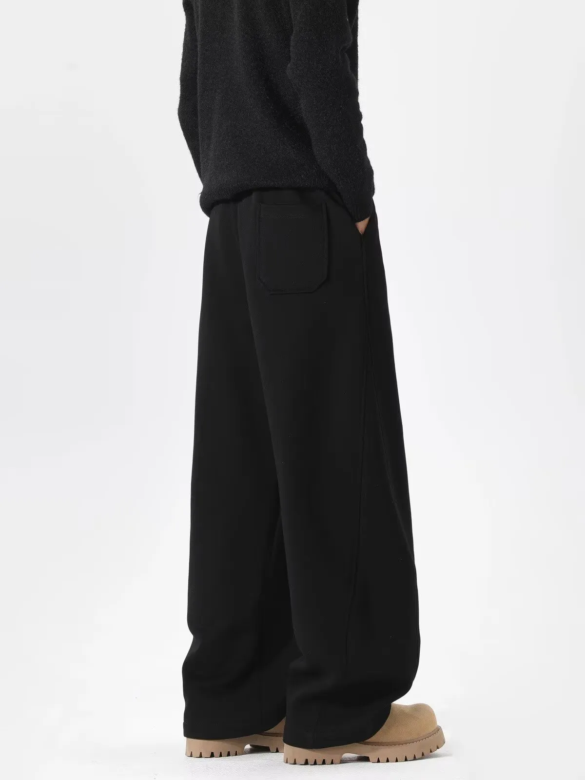 Men's Heavyweight Curved Hem Sweatpants - American Style Autumn Trendy Spliced Wide-Leg Sports Pants - Retro Drape Versatile Casual Trousers for Men showcase 5