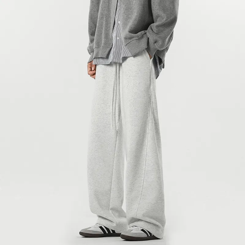 Men's Heavyweight Curved Hem Sweatpants - American Style Autumn Trendy Spliced Wide-Leg Sports Pants - Retro Drape Versatile Casual Trousers for Men thumbnail 6