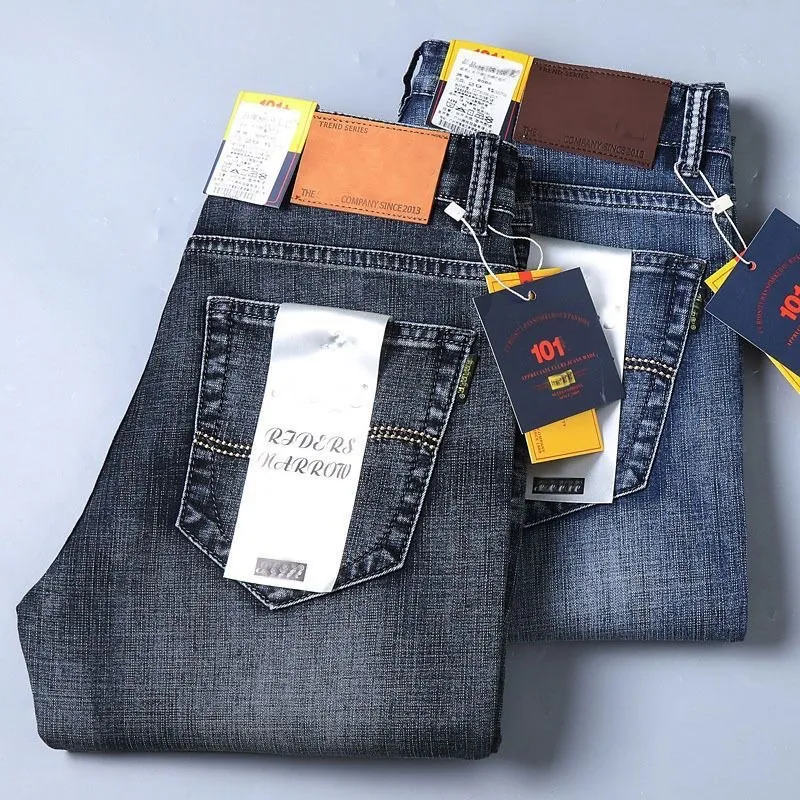 Men's Stretch Jeans Casual Versatile High Waist Loose Fit Business Pants Autumn Winter Trousers Denim Jeans for Men thumbnail 1