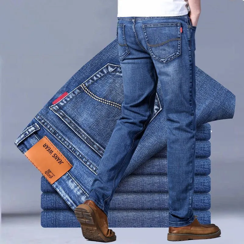 Men's Stretch Jeans Casual Versatile High Waist Loose Fit Business Pants Autumn Winter Trousers Denim Jeans for Men thumbnail 2