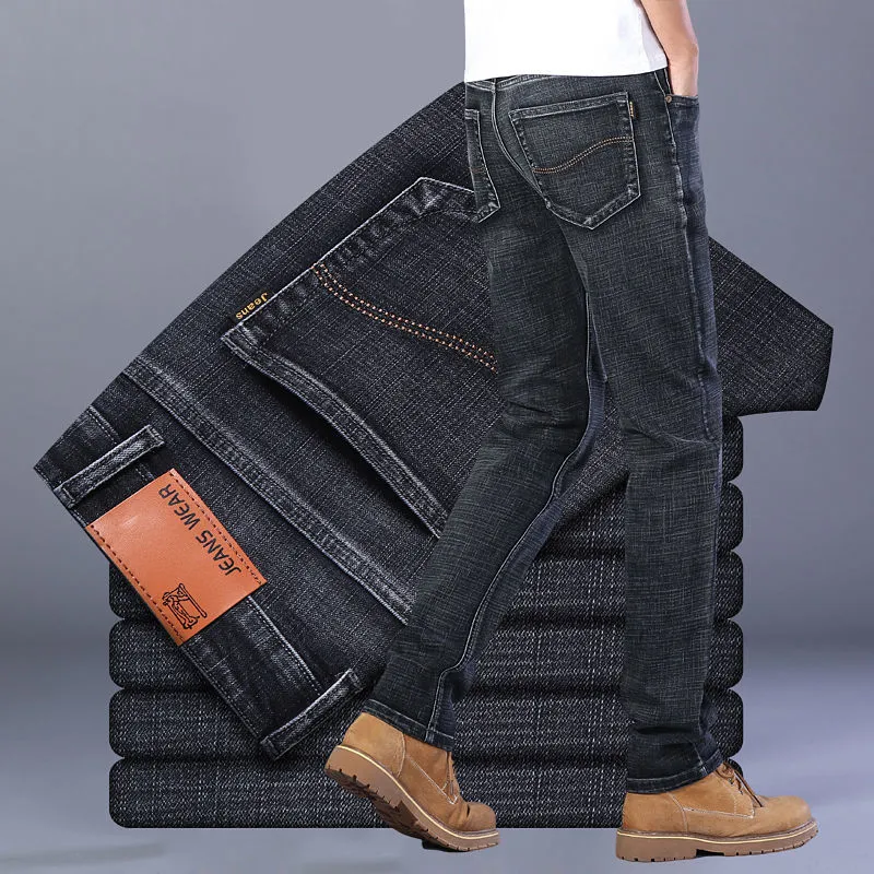 Men's Stretch Jeans Casual Versatile High Waist Loose Fit Business Pants Autumn Winter Trousers Denim Jeans for Men thumbnail 3