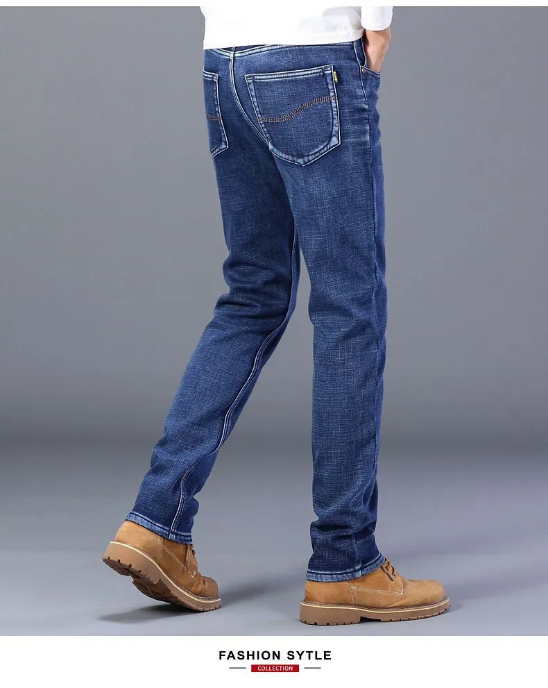 Men's Stretch Jeans Casual Versatile High Waist Loose Fit Business Pants Autumn Winter Trousers Denim Jeans for Men showcase 15