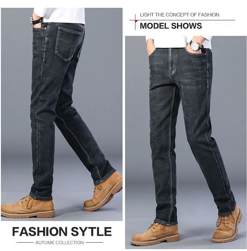 Men's Stretch Jeans Casual Versatile High Waist Loose Fit Business Pants Autumn Winter Trousers Denim Jeans for Men showcase 17