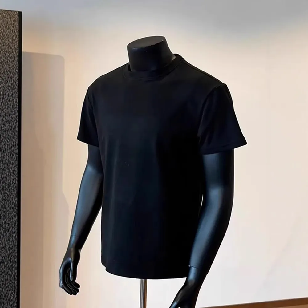 Men's Black Loose Fit Short Sleeve T-Shirt - Summer American High Street Style - Regular Shoulder, Cleanfit, Cool & Handsome thumbnail 2