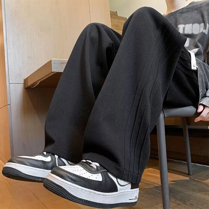 Men's Fleece Sweatpants - Autumn Winter Heavyweight Wide Leg Sports Pants, Loose Fit Straight Casual Trousers for Men thumbnail 1