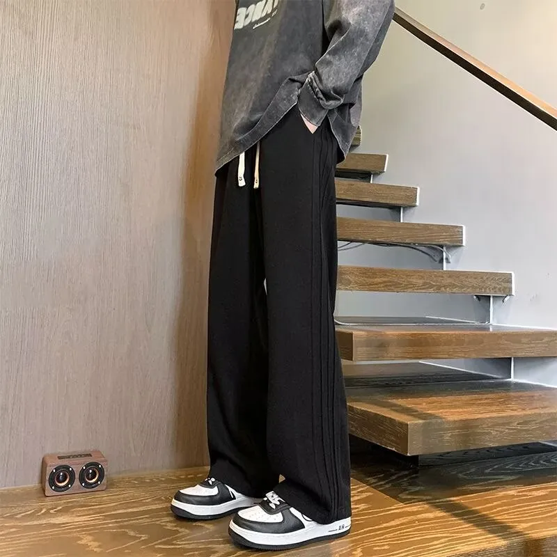 Men's Fleece Sweatpants - Autumn Winter Heavyweight Wide Leg Sports Pants, Loose Fit Straight Casual Trousers for Men thumbnail 2