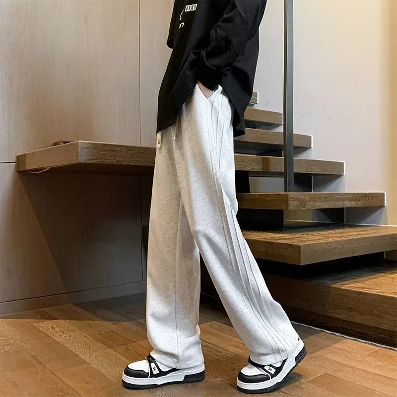Men's Fleece Sweatpants - Autumn Winter Heavyweight Wide Leg Sports Pants, Loose Fit Straight Casual Trousers for Men thumbnail 4