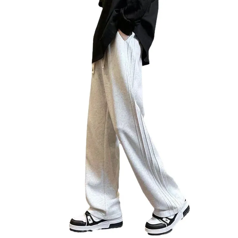 Men's Fleece Sweatpants - Autumn Winter Heavyweight Wide Leg Sports Pants, Loose Fit Straight Casual Trousers for Men thumbnail 5
