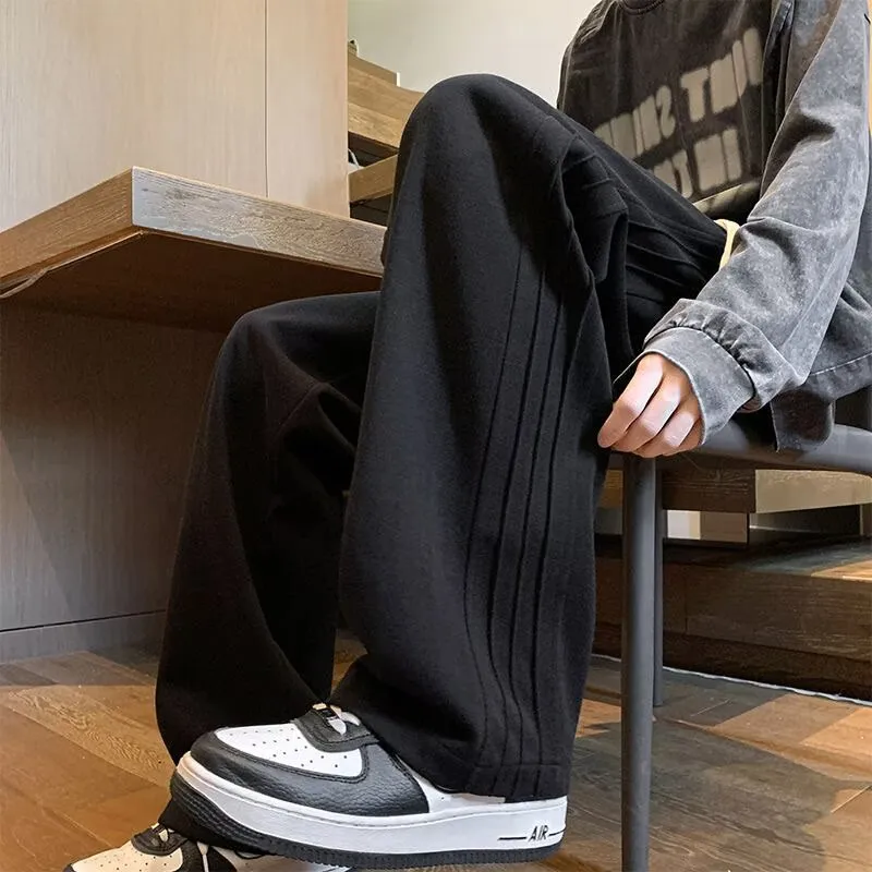 Men's Fleece Sweatpants - Autumn Winter Heavyweight Wide Leg Sports Pants, Loose Fit Straight Casual Trousers for Men thumbnail 3