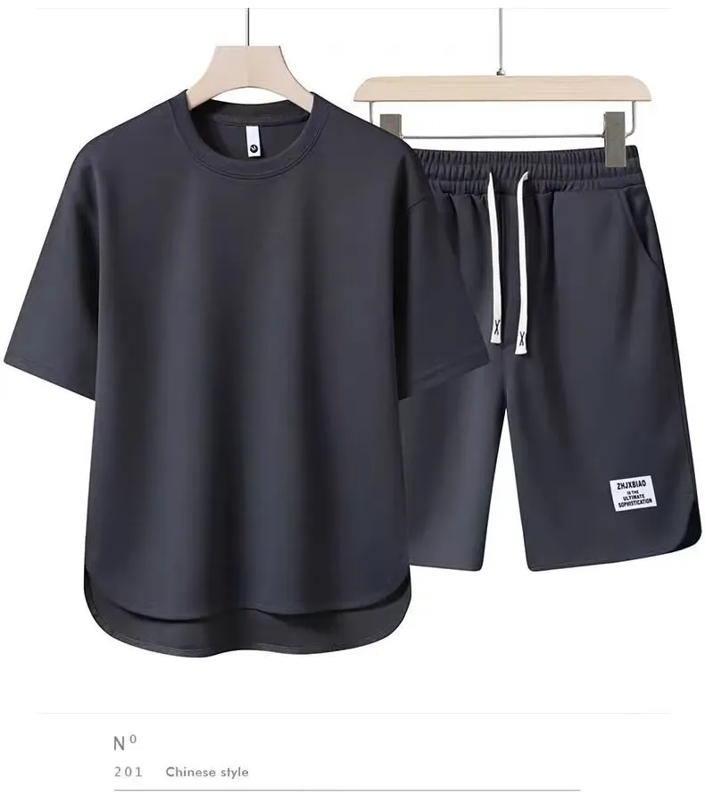 Men's Summer Casual Sports Suit Set - Loose Fit Crewneck T-Shirt and Shorts - Fashionable Two-Piece Outfit for Youth showcase 11
