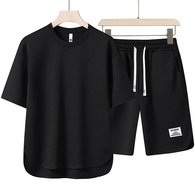 Men's Summer Casual Sports Suit Set - Loose Fit Crewneck T-Shirt and Shorts - Fashionable Two-Piece Outfit for Youth thumbnail 4
