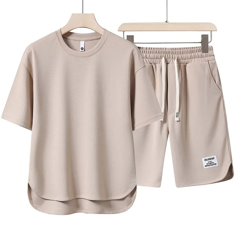 Men's Summer Casual Sports Suit Set - Loose Fit Crewneck T-Shirt and Shorts - Fashionable Two-Piece Outfit for Youth thumbnail 8