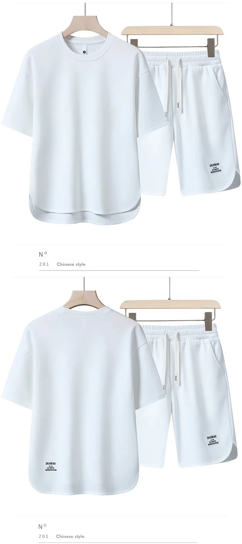 Men's Summer Casual Sports Suit Set - Loose Fit Crewneck T-Shirt and Shorts - Fashionable Two-Piece Outfit for Youth showcase 7