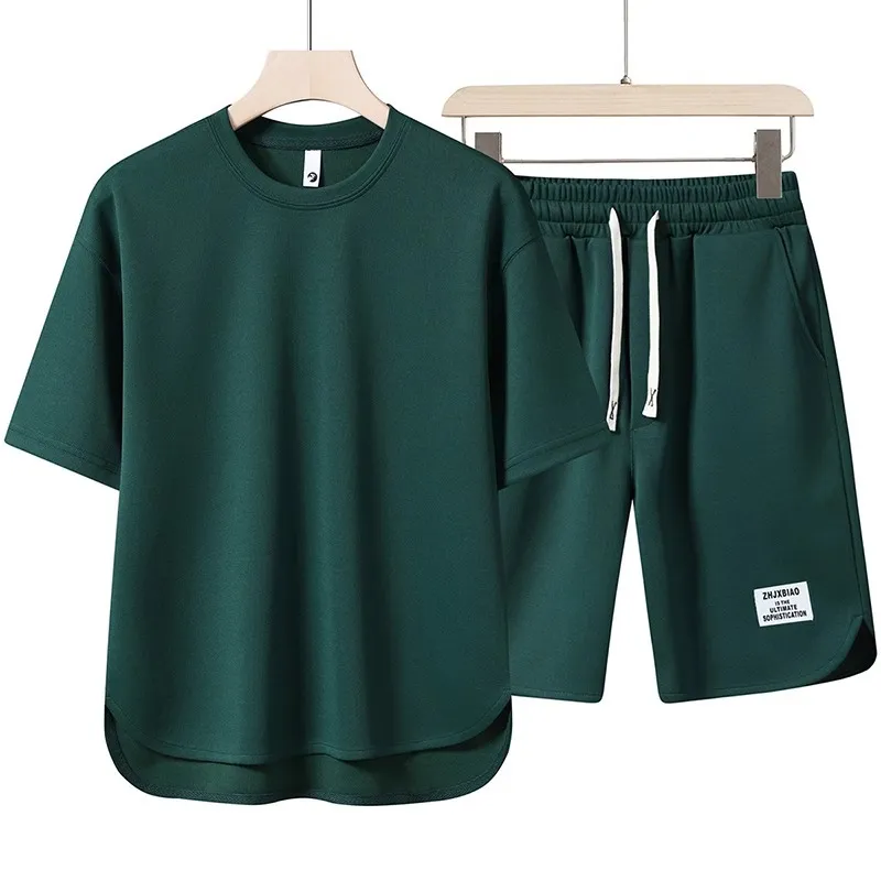 Men's Summer Casual Sports Suit Set - Loose Fit Crewneck T-Shirt and Shorts - Fashionable Two-Piece Outfit for Youth thumbnail 3