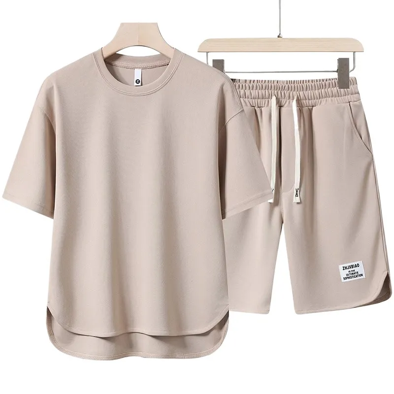 Men's Summer Casual Sports Suit Set - Loose Fit Crewneck T-Shirt and Shorts - Fashionable Two-Piece Outfit for Youth thumbnail 5