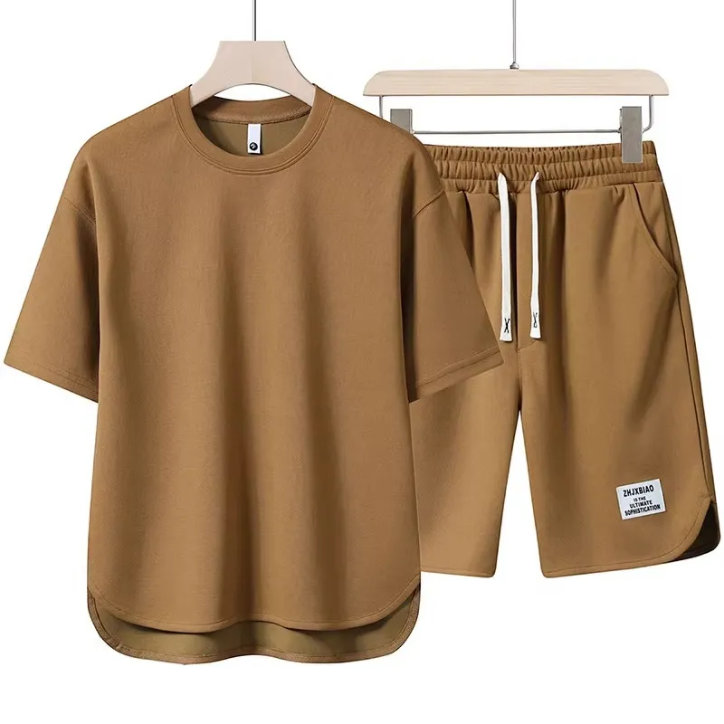 Men's Summer Casual Sports Suit Set - Loose Fit Crewneck T-Shirt and Shorts - Fashionable Two-Piece Outfit for Youth thumbnail 2