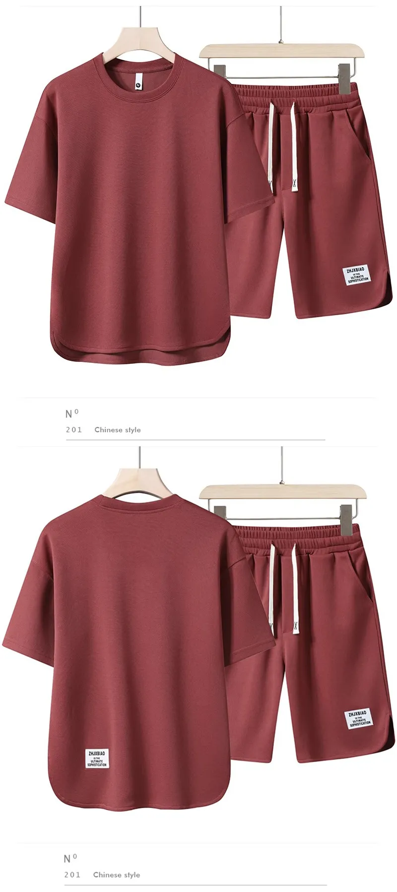 Men's Summer Casual Sports Suit Set - Loose Fit Crewneck T-Shirt and Shorts - Fashionable Two-Piece Outfit for Youth showcase 8