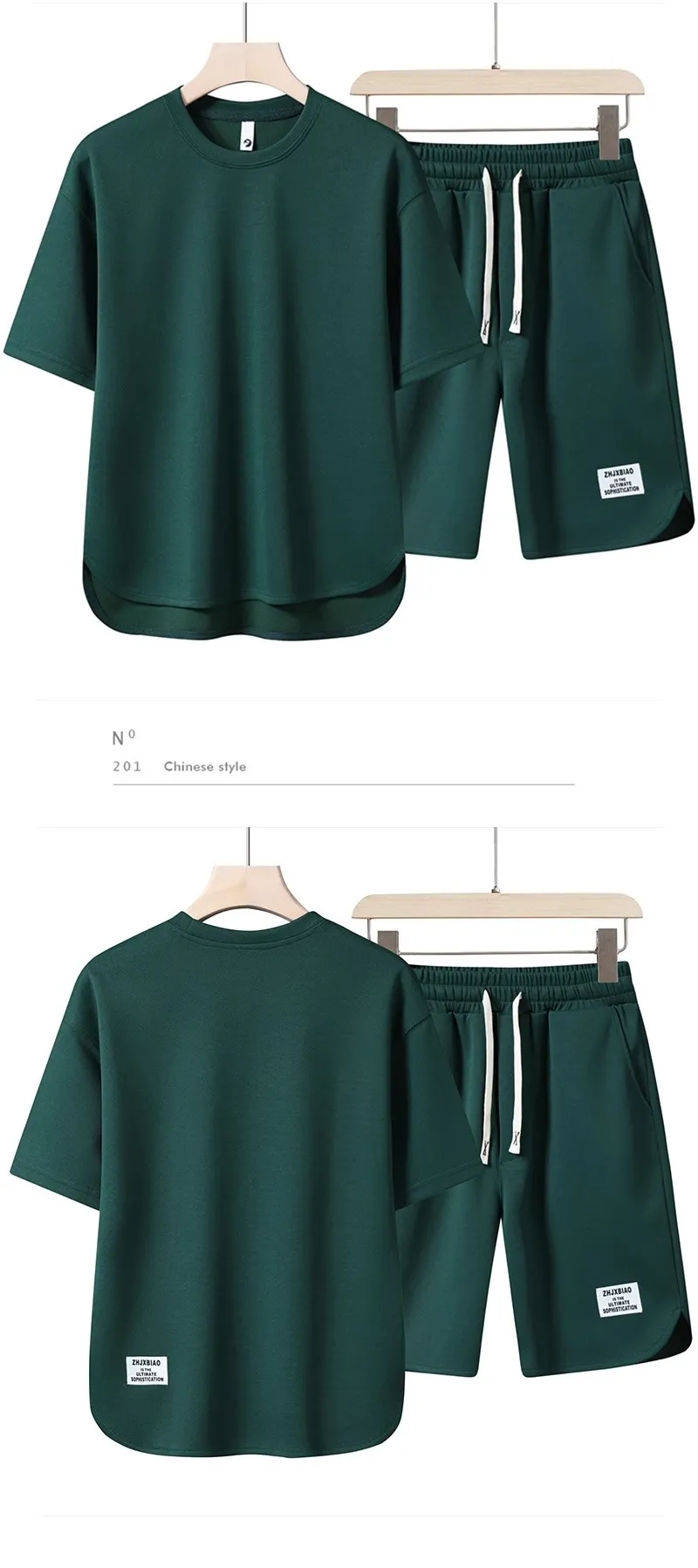 Men's Summer Casual Sports Suit Set - Loose Fit Crewneck T-Shirt and Shorts - Fashionable Two-Piece Outfit for Youth showcase 9