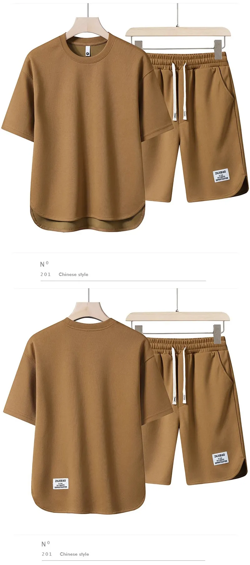 Men's Summer Casual Sports Suit Set - Loose Fit Crewneck T-Shirt and Shorts - Fashionable Two-Piece Outfit for Youth showcase 6