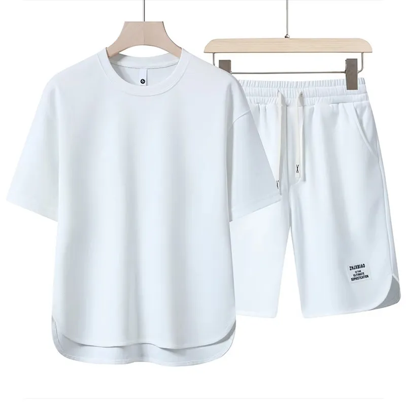 Men's Summer Casual Sports Suit Set - Loose Fit Crewneck T-Shirt and Shorts - Fashionable Two-Piece Outfit for Youth thumbnail 7