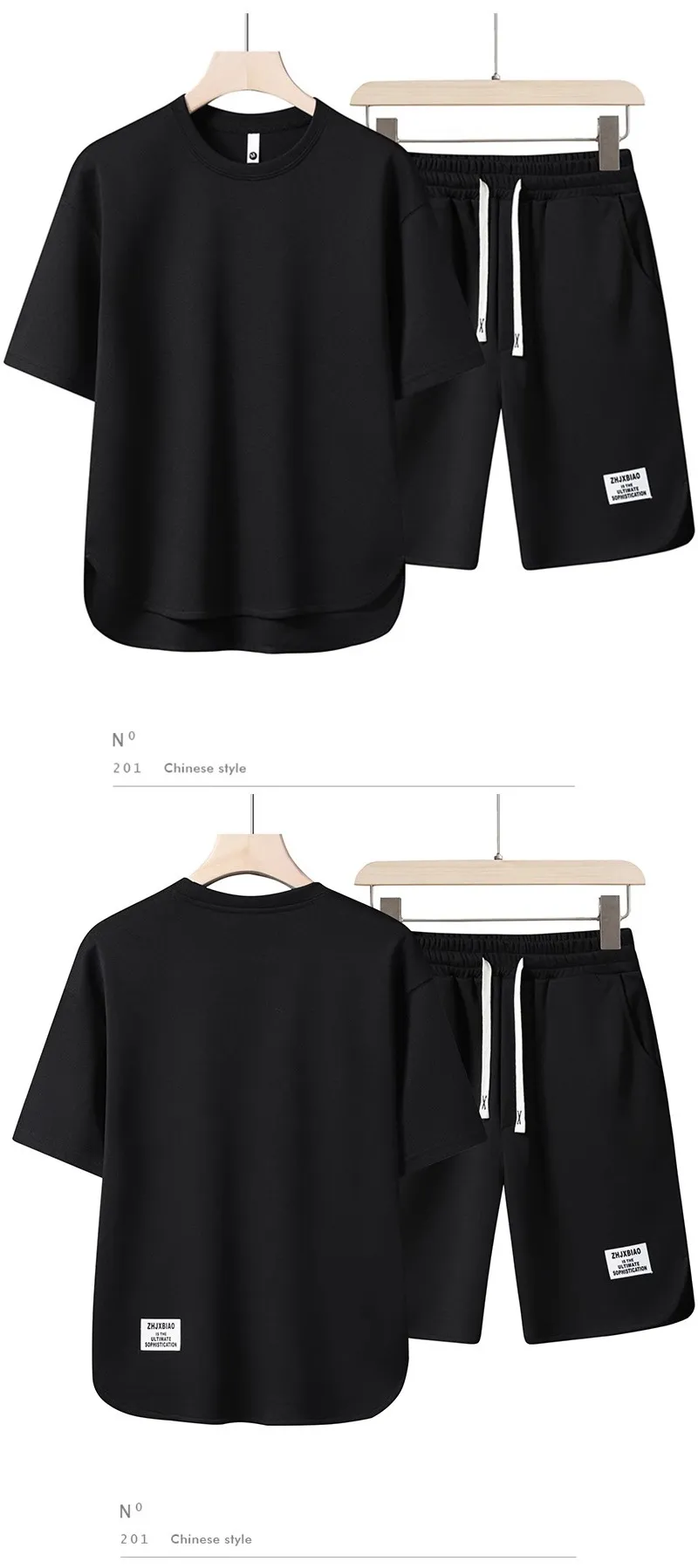 Men's Summer Casual Sports Suit Set - Loose Fit Crewneck T-Shirt and Shorts - Fashionable Two-Piece Outfit for Youth showcase 10