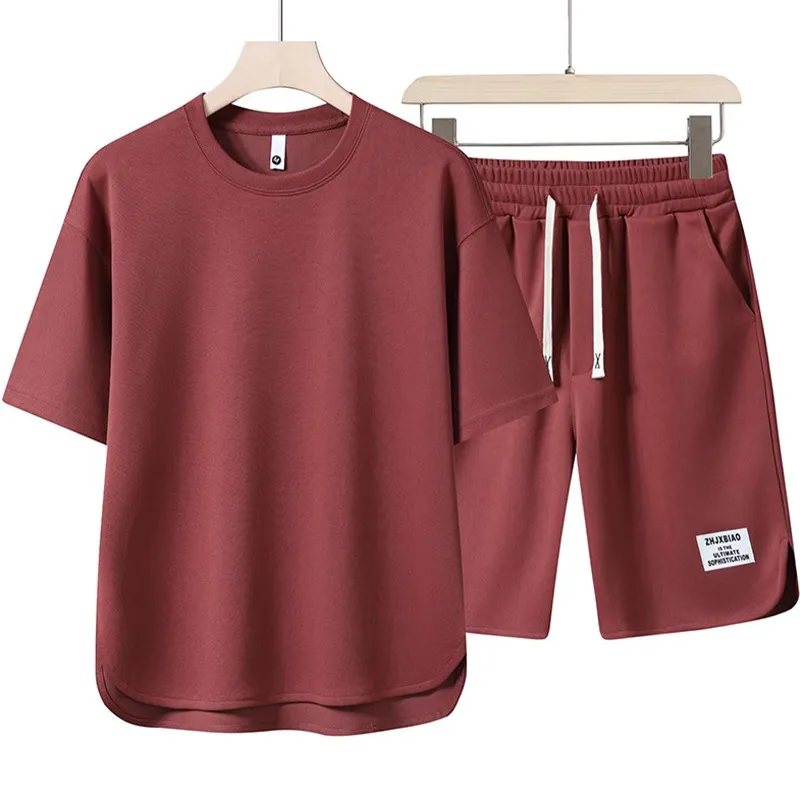 Men's Summer Casual Sports Suit Set - Loose Fit Crewneck T-Shirt and Shorts - Fashionable Two-Piece Outfit for Youth thumbnail 9