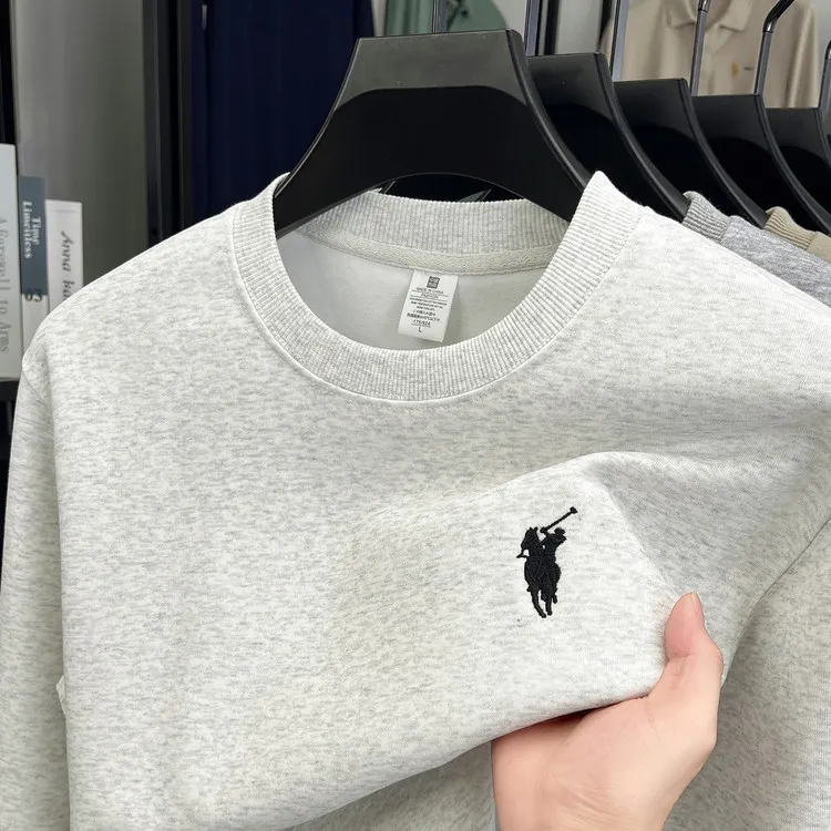 Men's Embroidered Sweatshirt Heavyweight 380g Cotton Blend Crew Neck Long Sleeve Pullover Casual Spring Fashion Top for Men thumbnail 2