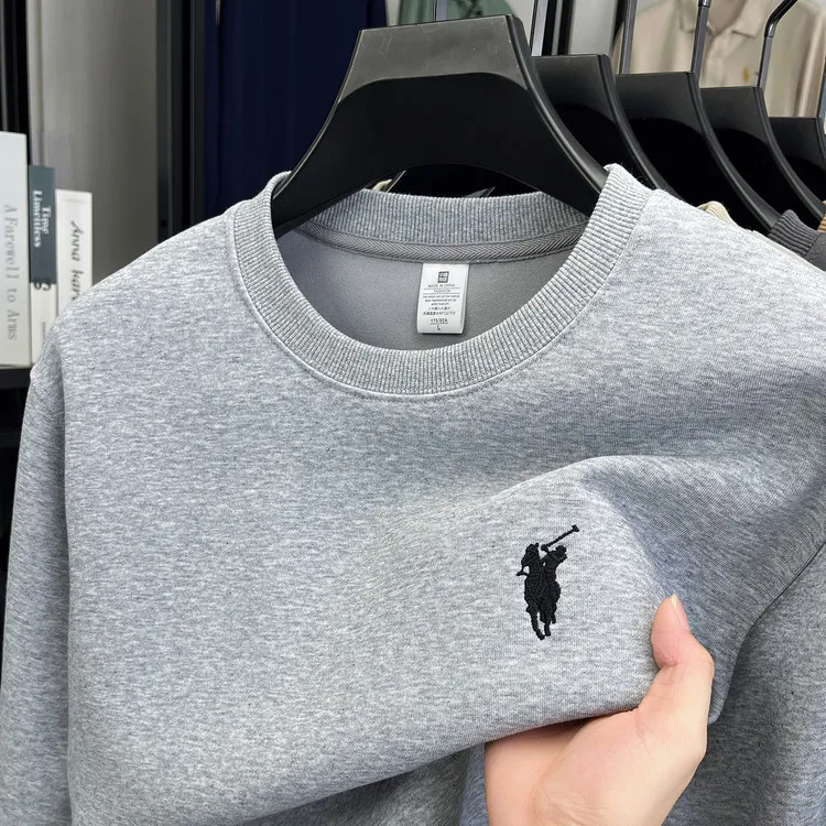 Men's Embroidered Sweatshirt Heavyweight 380g Cotton Blend Crew Neck Long Sleeve Pullover Casual Spring Fashion Top for Men thumbnail 7
