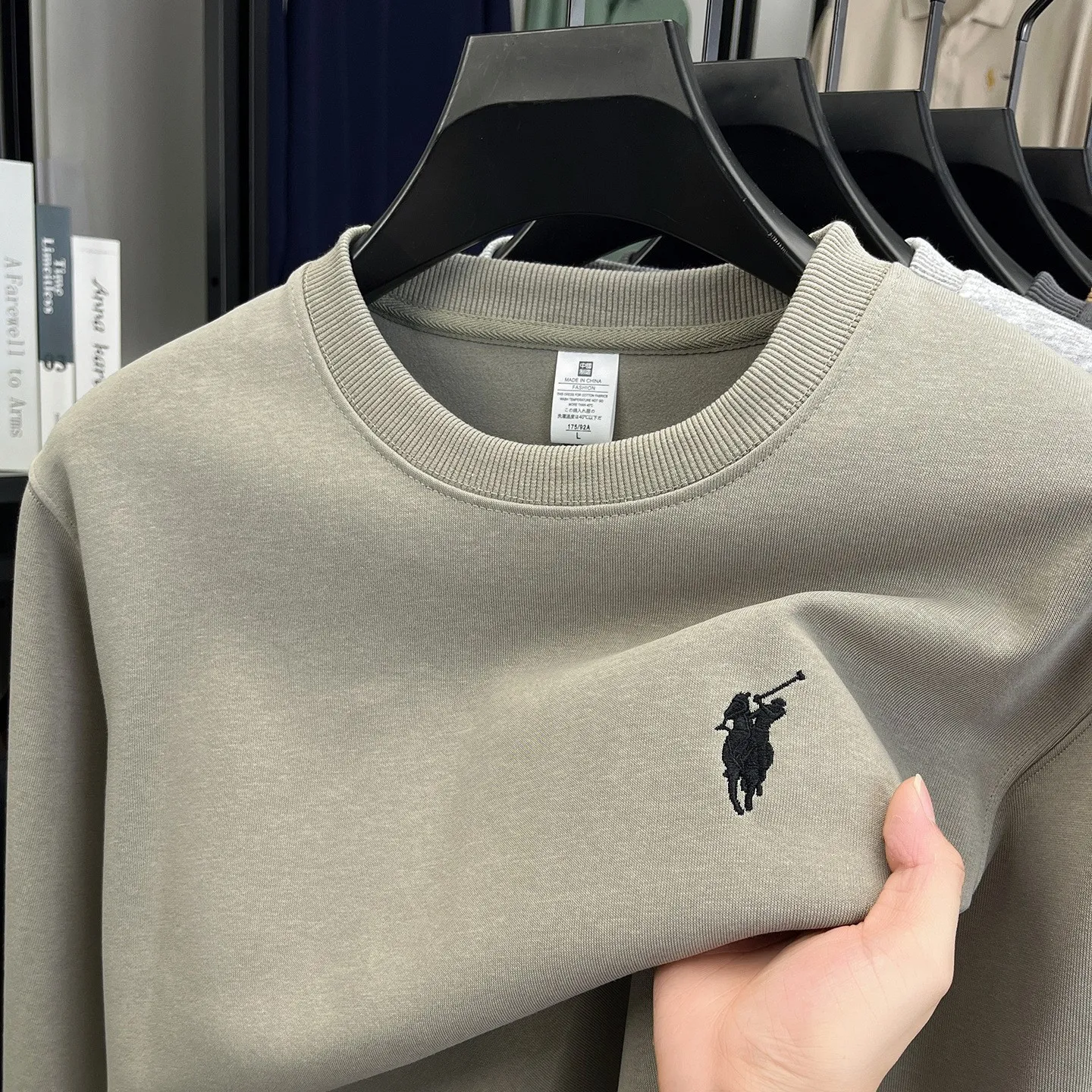 Men's Embroidered Sweatshirt Heavyweight 380g Cotton Blend Crew Neck Long Sleeve Pullover Casual Spring Fashion Top for Men thumbnail 10