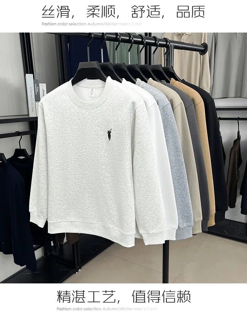 Men's Embroidered Sweatshirt Heavyweight 380g Cotton Blend Crew Neck Long Sleeve Pullover Casual Spring Fashion Top for Men showcase 6