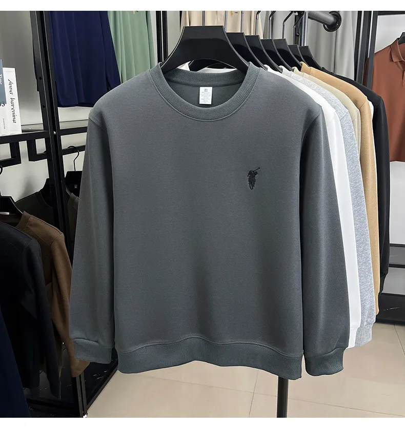 Men's Embroidered Sweatshirt Heavyweight 380g Cotton Blend Crew Neck Long Sleeve Pullover Casual Spring Fashion Top for Men showcase 19