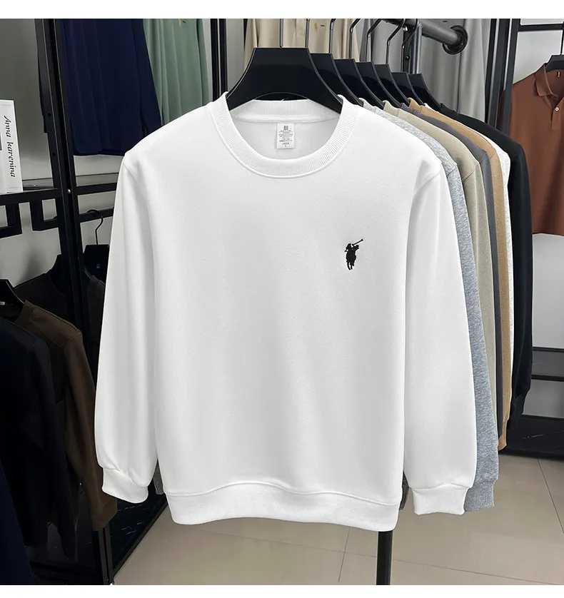Men's Embroidered Sweatshirt Heavyweight 380g Cotton Blend Crew Neck Long Sleeve Pullover Casual Spring Fashion Top for Men showcase 5