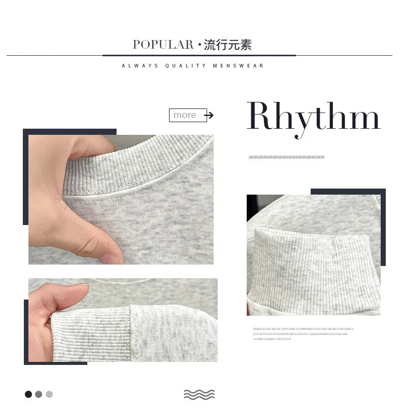 Men's Embroidered Sweatshirt Heavyweight 380g Cotton Blend Crew Neck Long Sleeve Pullover Casual Spring Fashion Top for Men showcase 9