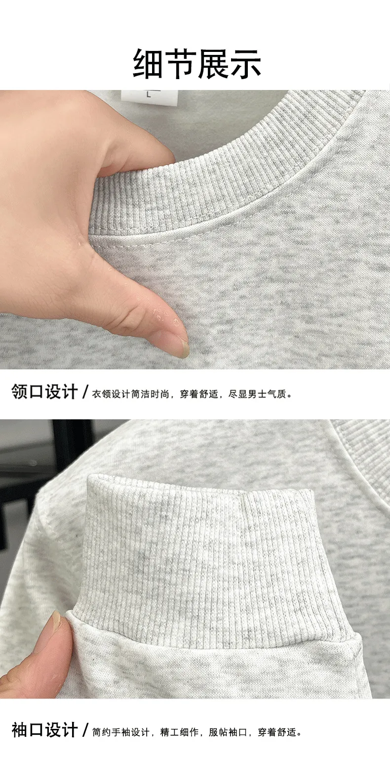 Men's Embroidered Sweatshirt Heavyweight 380g Cotton Blend Crew Neck Long Sleeve Pullover Casual Spring Fashion Top for Men showcase 13