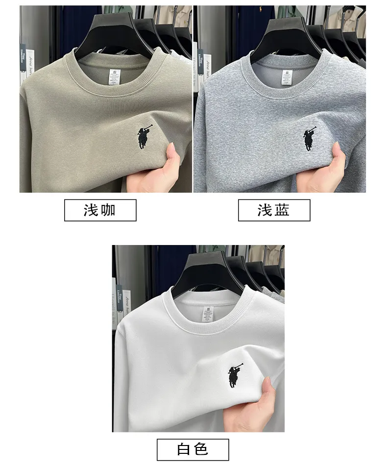 Men's Embroidered Sweatshirt Heavyweight 380g Cotton Blend Crew Neck Long Sleeve Pullover Casual Spring Fashion Top for Men showcase 12