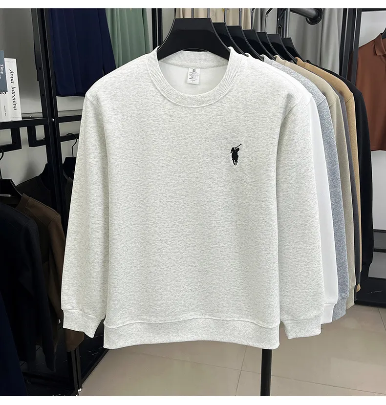 Men's Embroidered Sweatshirt Heavyweight 380g Cotton Blend Crew Neck Long Sleeve Pullover Casual Spring Fashion Top for Men showcase 16