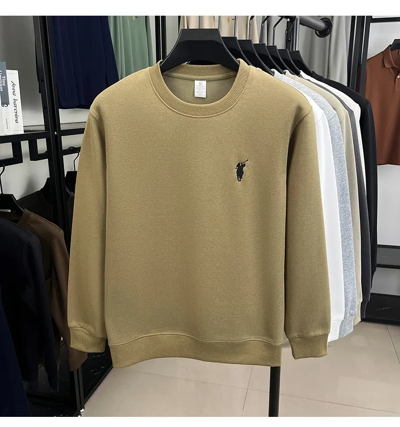 Men's Embroidered Sweatshirt Heavyweight 380g Cotton Blend Crew Neck Long Sleeve Pullover Casual Spring Fashion Top for Men showcase 18