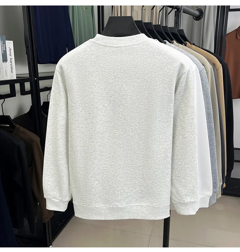 Men's Embroidered Sweatshirt Heavyweight 380g Cotton Blend Crew Neck Long Sleeve Pullover Casual Spring Fashion Top for Men showcase 17