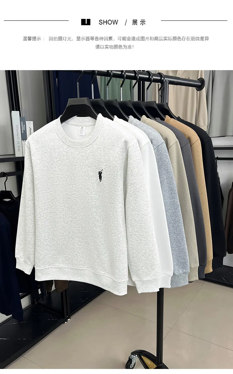 Men's Embroidered Sweatshirt Heavyweight 380g Cotton Blend Crew Neck Long Sleeve Pullover Casual Spring Fashion Top for Men showcase 15