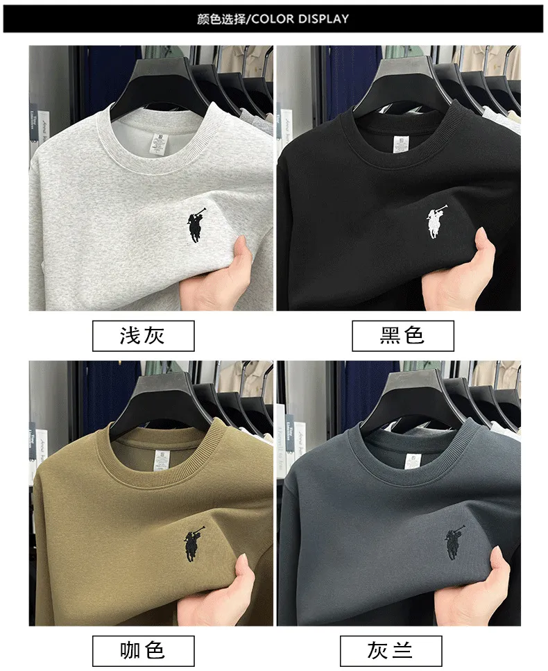 Men's Embroidered Sweatshirt Heavyweight 380g Cotton Blend Crew Neck Long Sleeve Pullover Casual Spring Fashion Top for Men showcase 11