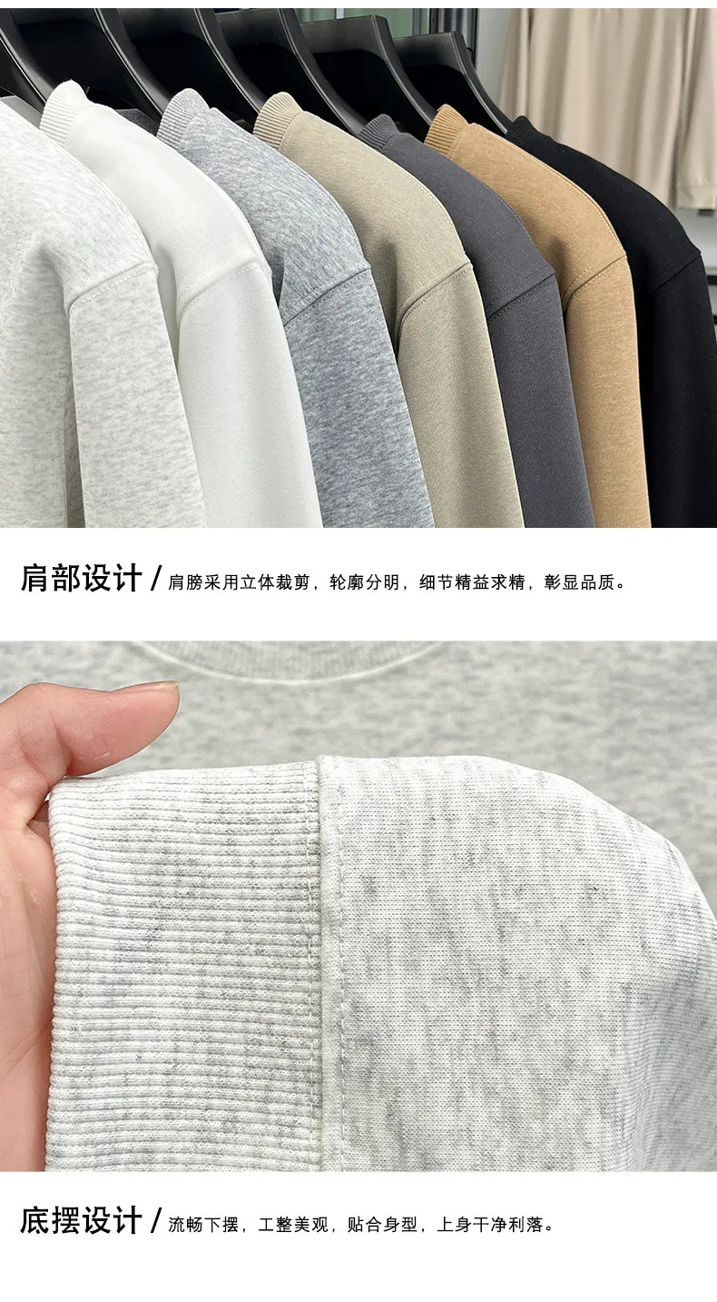 Men's Embroidered Sweatshirt Heavyweight 380g Cotton Blend Crew Neck Long Sleeve Pullover Casual Spring Fashion Top for Men showcase 14