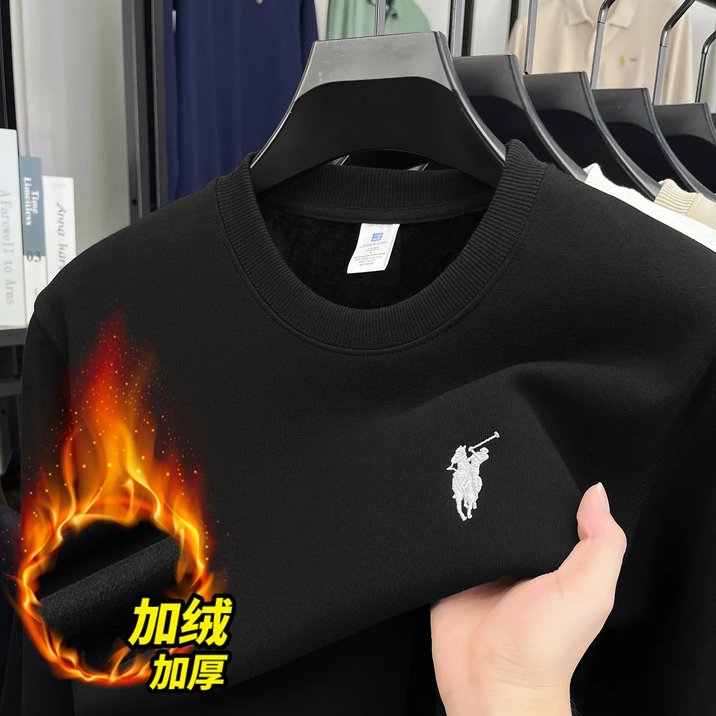 Men's Embroidered Sweatshirt Heavyweight 380g Cotton Blend Crew Neck Long Sleeve Pullover Casual Spring Fashion Top for Men thumbnail 8